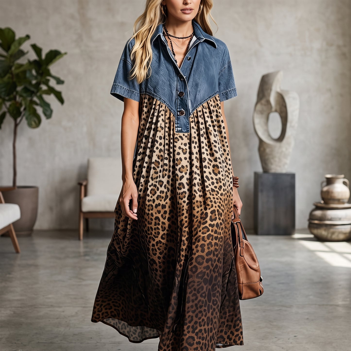 Robe Patchwork Imprimé Léopard