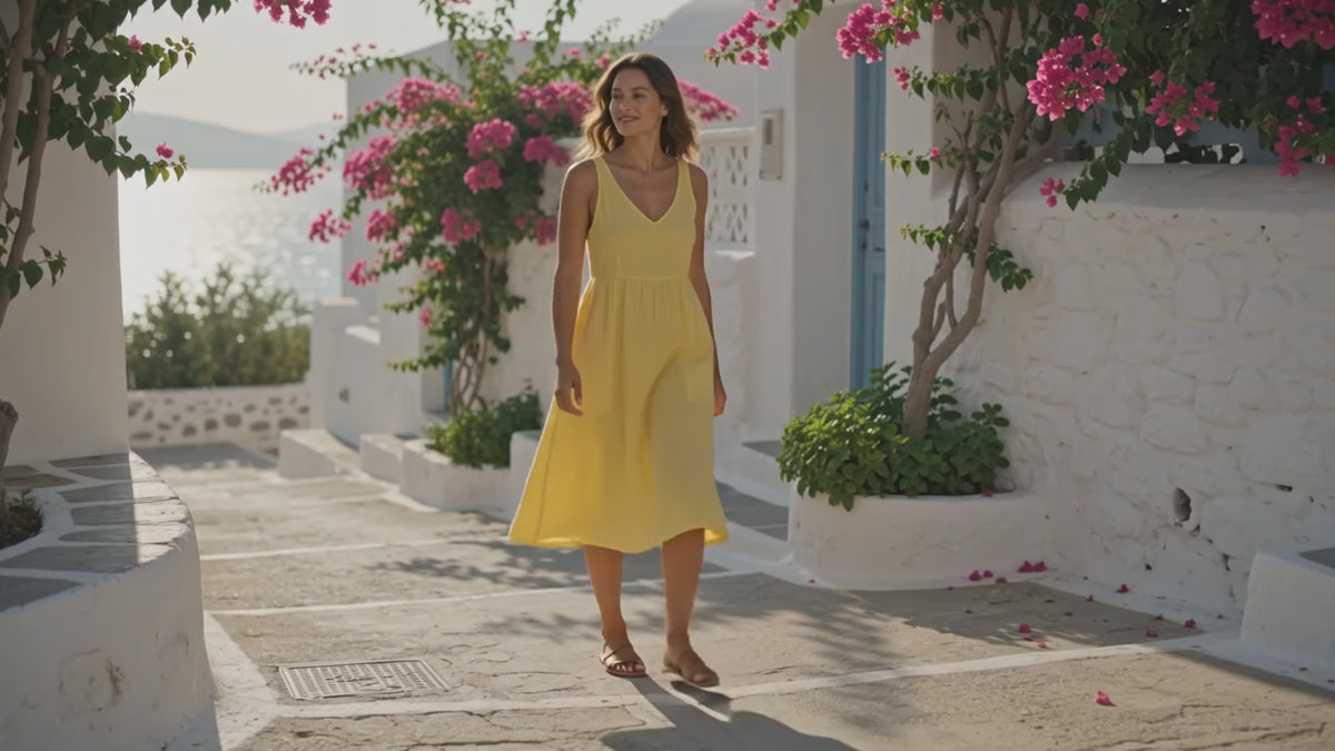 Charger la vidéo : Des journées ensoleillées aux douces soirées d’été, marchez avec style grâce à notre sélection de robes fluides, chemises fraîches et sandales tendance.